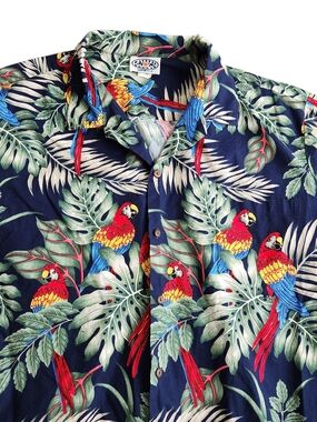VINTAGE Pacific Legend Hawaiian Macaw Shirt Men's 3XL Blue Resort Cruise USA